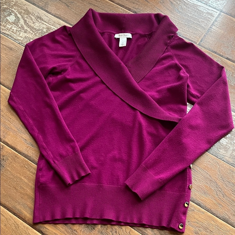 White House Black Market Deep Purple V-Neck Sweater